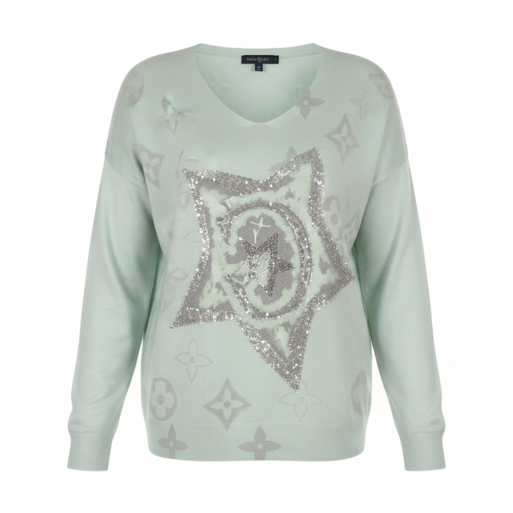 Sweater Spandex , escote V, con estrella brillante