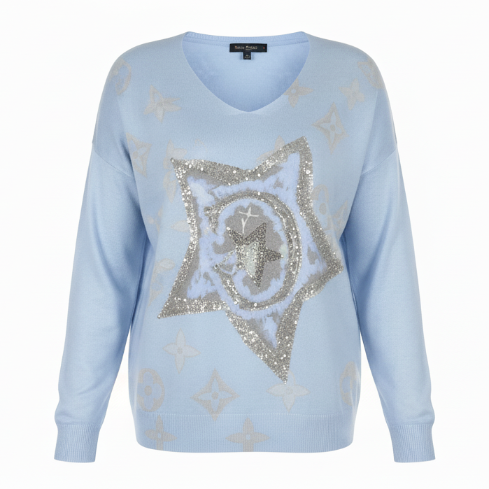 Sweater Spandex , escote V, con estrella brillante